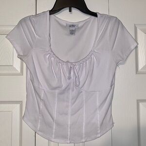 Just Polly White Ruched Corset-Style Crop Top – Size L